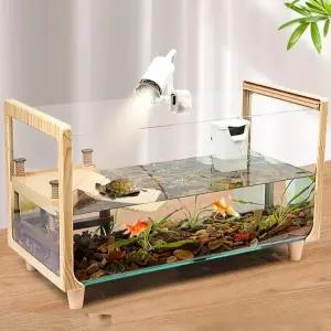 거북이키우기 원목 수족관 반수생 어항 세이프티 수조 세트 소형 우드 베란다 실린더 사육장