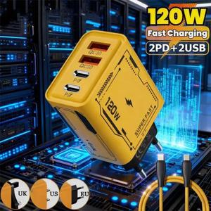 120W 4포트 초고속 충전 타입-C GaN 휴대폰 USB-C QC 3.0 슈퍼 메크-윈드 어댑터 아이폰 삼성용