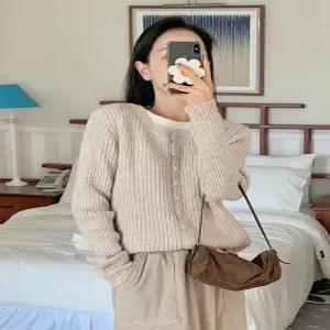 울 오트핑크 레이어드 니트 가디건 (2color)