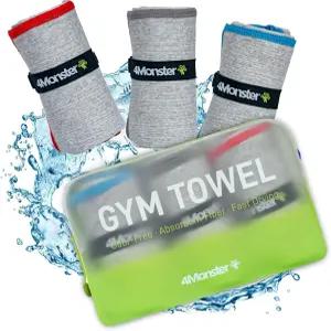 4몬스터 극세사 짐 트래블 타월 세트 퀵 드라이 캠핑 해변용 초강력 흡수 운동 수영장 및 샤워용 (블루