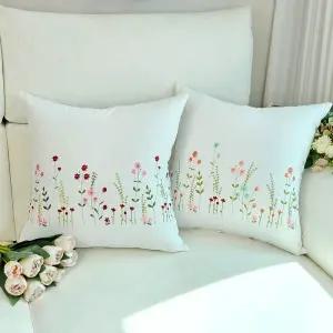 [쇼파쿠션] 등쿠션 / 방석 커버 광목 들꽃 자수 50x50 / 40x40