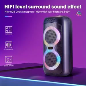 파티 박스 스피커 실외 휴대용 BT 유선 AUX 옥스 마이크가 포함된 충전식 무선 듀얼 4인치 서브우퍼 조명