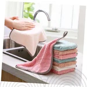 주방 싱크대 걸이 고리 달린 양면 극세사 코랄 핸드 타월 물기 제거 손 닦는 행주