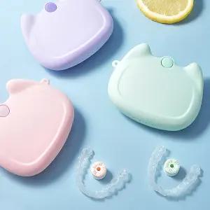 실리콘 고양이 교정기 케이스 (끈포함) / 틀니 보관 의치 유지장치 통 보관함