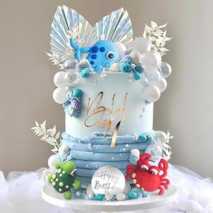 고래 케이크 토퍼 바다 테마 파티 용품에 대한 바다 케이크 토퍼 아래 게 거북이 인형 장식