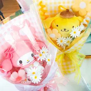 산리오 인형 꽃다발 폼폼푸린 홀로그램 포장 기념일 축하 선물 메시지택 포함