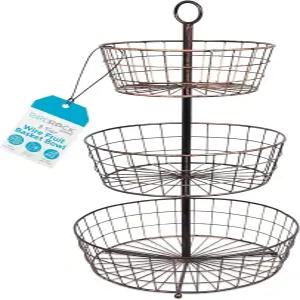 버드락 홈 3단 와이어 과일 바구니 둥근 금속 스탠딩 채소 마늘 캐디 독립형 소박한 장식