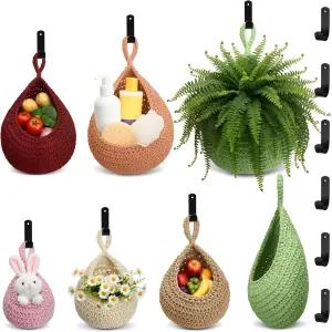 허니닥 6팩 주방 크리스마스 벽걸이 바구니 6개의 후크가 달린 티어드롭 홈 어니언 네트 레스토랑 과일