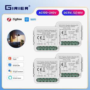 GIRIER 투야 와이파이 스마트 스위치 모듈 지그비 드라이 컨택트 DC5V 12-48V AC100-240V 입력 DIY 릴레이