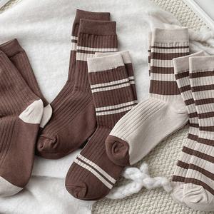 브라운스트라이프 여성 패션양말 5켤레세트 장목 학생 긴 스니커즈 양말세트 봄 가을