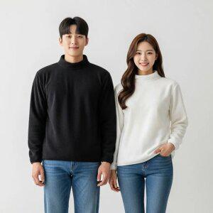 시크벤 남녀 양면 기모 반폴라 터틀넥 긴팔 티셔츠 남자 여성 겨울 따뜻한 목폴라 무지