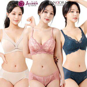 비비안 비너스 편한 노와이어 브라 팬티 세트 여름 빅사이즈 홑겹 레이스 마담 브래지
