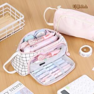 대용량 삼각 필통 중학생 고등학생 대학생 펜파우치 핑크 티류으스