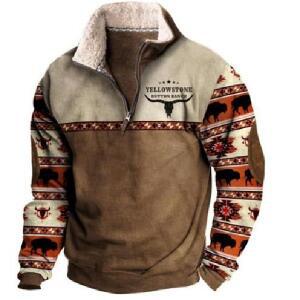 남자 프린트캐시미어 보온 빅 사이즈 루즈 반집업 패션 겨울 맨투맨