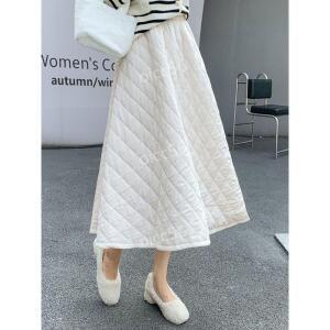 겨울롱치마 소원성취 풍성한 깔깔이 누빔 A라인 패딩 플레어 롱스커트