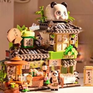 사각/십자블록/LOZ 판다찻집 거리풍경 블록 건물 장난감 선물
