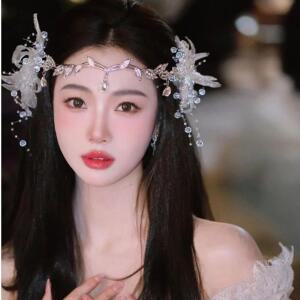 잎사귀 엘프 헤어 머리띠 왕관 요정 귀 다이아