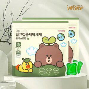 아이러브베베 라인프렌즈 캡슐세제 100개입+100개입 포레스트향 고농축 세탁세제 실내