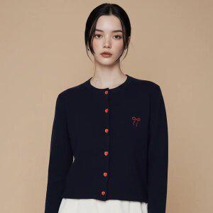 여성 하트버튼 리본 자수 가디건