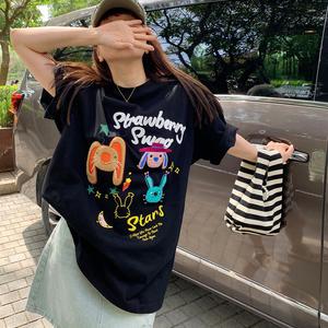 베스트 여성 반팔티 옷 오버핏 라운드넥 여름 티셔츠 여성면티 루즈핏 빅사이즈 오버핏