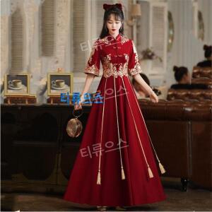 치파오 섹시드레스 코스프레 코스튬 중국 전통 레드 신부 드레스 웨딩 빈티지 우아한
