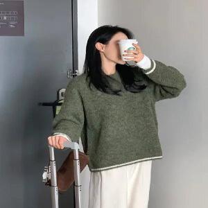 울 그린밀크티 배색 루즈핏 니트 (2color)