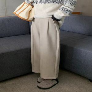 클래식핀턱 기모 절개 와이드 커브 슬랙스 (2color)