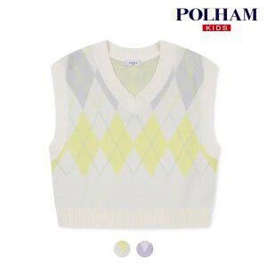 [폴햄키즈] 시그니처 여아 브이넥 아가일 오버핏 베스트_PKD5ES2020