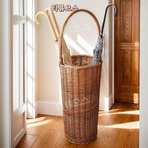 라탄 우산꽂이 감성 인테리어 보관함 긴 수납바구니 현관문 티류으스