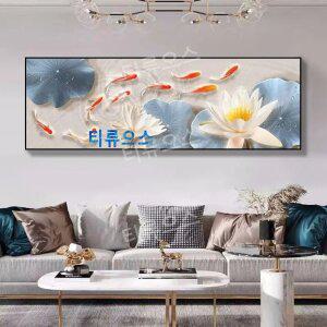 부자되는 인테리어 비즈 구슬십자수 구어도 연꽃 동양화 작품 만들기 대형 큰 보석십자