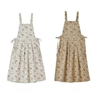 J2K 앞치마 자수 원피스형 린넨 포켓 플라워 프로방스