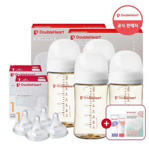 더블하트 모유실감 베이직&모먼트 240ml 트윈더블세트 (젖병4+젖꼭지4)+증정품
