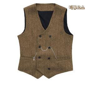 남자트위드자켓 V넥 남성용 세트 조끼 헤링본 울 트위드 브레스트 신랑턱시도원피스 티