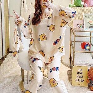 쉬블림로브 (긴팔+긴바지) 여성 오리 꿀잠 숙면 파자마 잠옷 세트 GWD0064