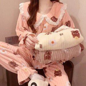 쉬블림로브 (상의+하의) 여성 극세사 패턴 수면잠옷 GWD0330