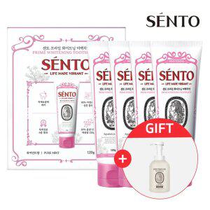 프.라임 미백케어 화.이트닝 치약 퓨어.민트향 120g 4개 +핸드워시 베이비파우더향1개