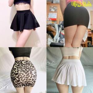 여성 초미니스커트 똥꼬 치마 엉덩이라인 강조 섹시 개미허리 하프 길이 반 투명 티류