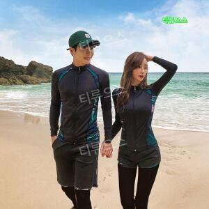 여성 남성 3종 레쉬가드세트 커플 빅사이즈루즈핏 긴팔 수영복 중년 엄마 남자집업 티