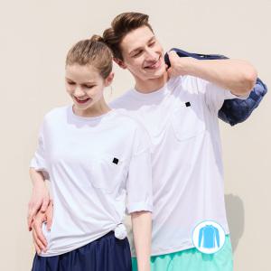 베이직엘르 남녀공용 루즈핏 반팔 래쉬가드 화이트 BEM-X916H