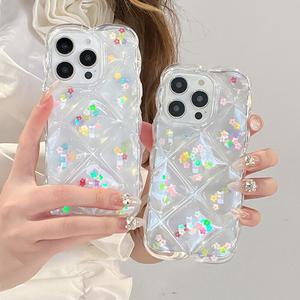 최신 귀여운 아이폰 케이스 투명 벚꽃 물결 디자인 / 핸드폰케이스 16 15 14 13 프로