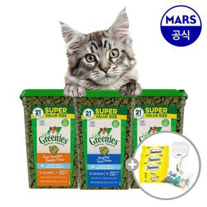 필라인 그리니즈 대용량팩 595g+고양이삽+캣닢쿠션+템테이션12gx3개