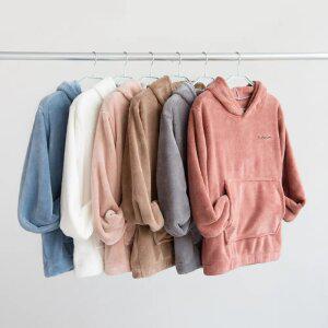 [마지막 재고] 극세사 천사 마카롱 후드티 바지 극세사 커플 부드러운 수면 잠옷