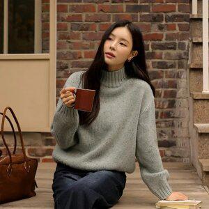 유니 램스울 컬러팝 반목니트