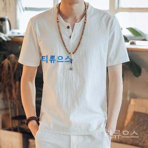 출근 시원한 간절기 루즈핏 마 남성 반팔 티셔츠 단추 데일리 베이직 캐주얼 심플 티류