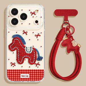 2026 붉은 말띠 아이폰 케이스  레드 귀여운 입체 자수 말 모양 폰케이스 17프로맥스