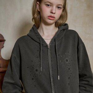 [2-WAY] 밀키웨이 피그먼트 후드 집업 스모크블랙