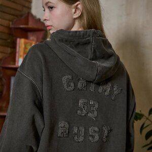 [2-WAY] 러스트 패치 피그먼트 후드 집업 스모크블랙