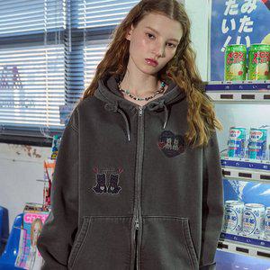 [2-WAY] 하트퍼피 패치 후드 집업 스모크블랙