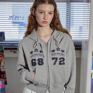 [2-WAY] 쓰리스타 CROP 후드 집업 그레이