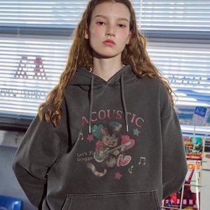 어쿠스틱캣 피그먼트 후드티 스모크블랙